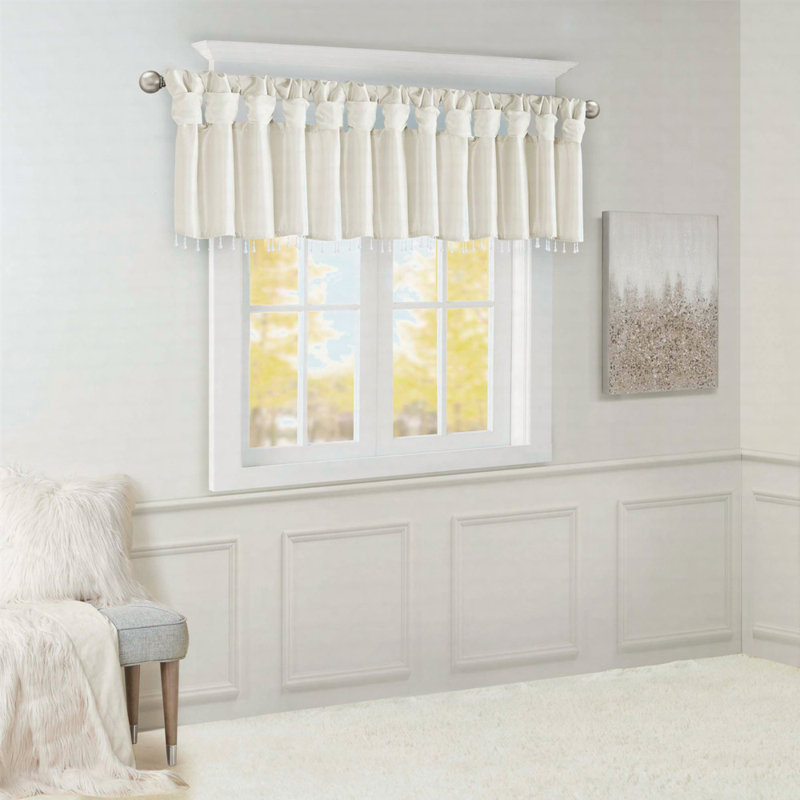 Cantonnière légère en fausse soie avec perles 50 po x 26 po, Blanc