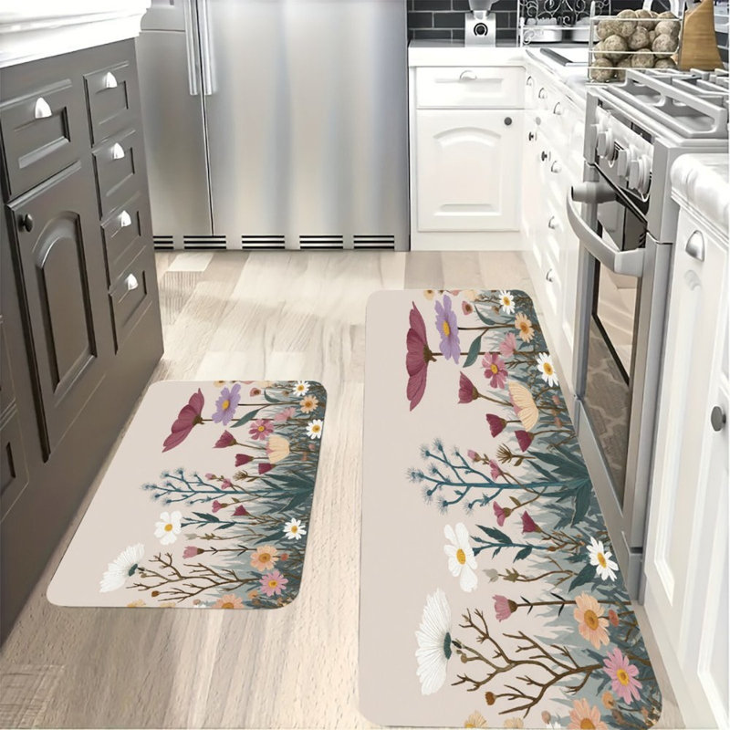 Délicat bouquet de fleurs sauvages, 2 tapis de cuisine antidérapants