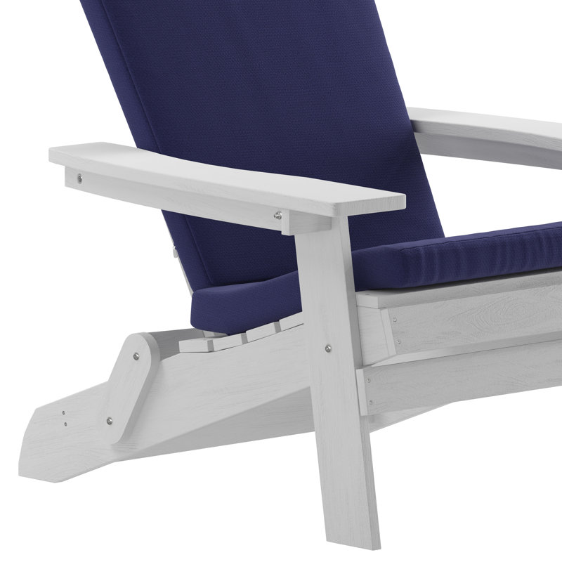 Rankins Indoor/Outdoor Folding Adirondack Chairs with Cushions, White/Blue