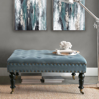 Leni 33" Velvet Square Tufted Cocktail Ottoman