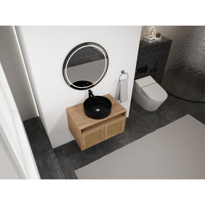 Meuble-lavabo mural 30 po avec lavabo vasque rond et armoire de rangement