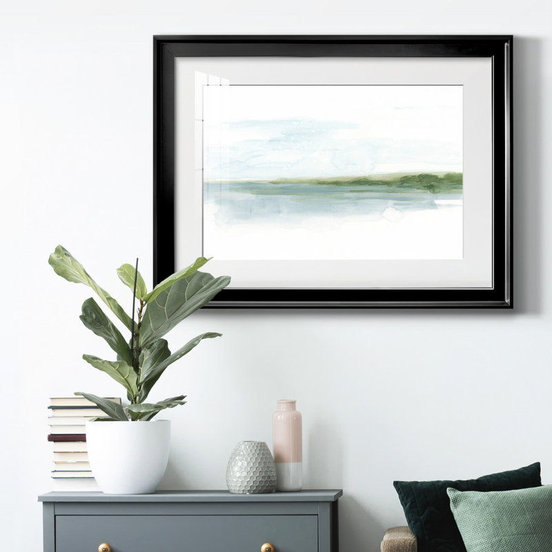 Green Ribbon Coast I, H 26,5 po x l 36,5 po x P 1 po, Papier avec cadre noir fermé, Blanc