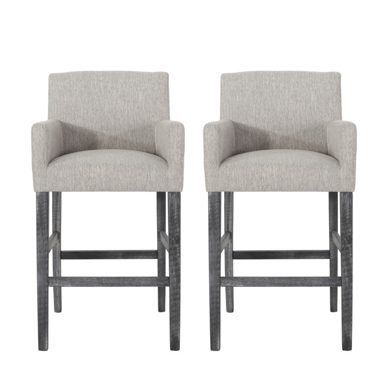 Tabouret en bois massif Alighiero, Gris clair / gris patiné, 2, Tabouret de bar (siège d'une hauteur de 30,5 po)