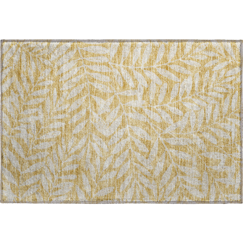 Premium Machine Washable Prisco Gold Rug, Rectangle 1'8" x 2'6"