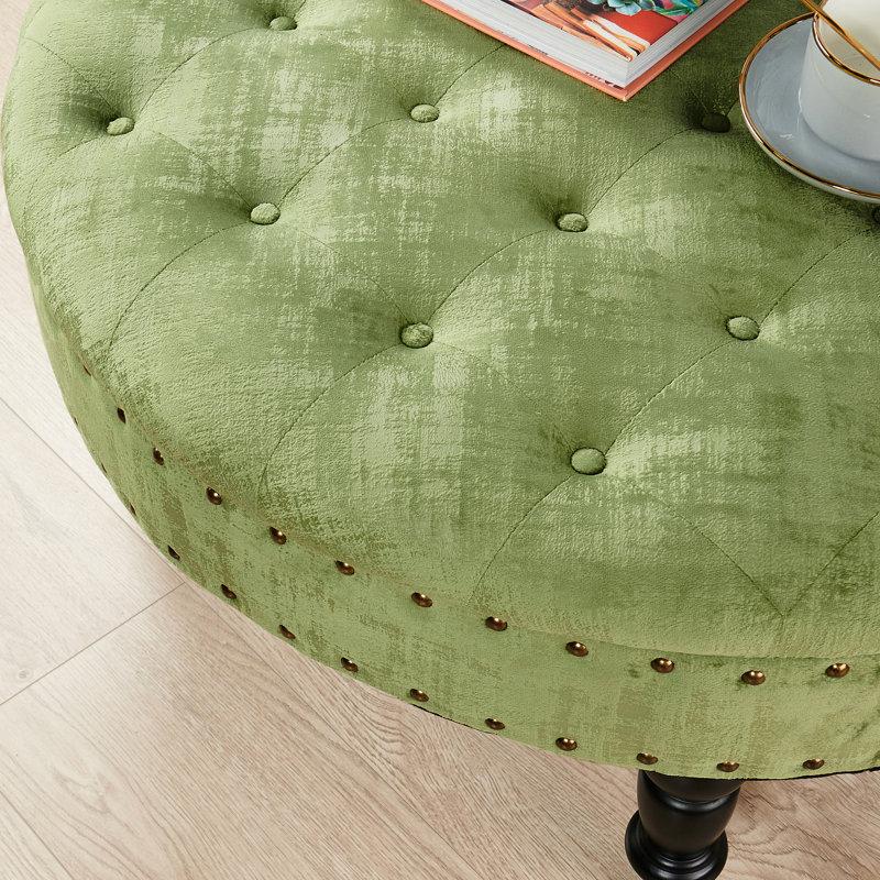 Laforge Velvet Ottoman, Calla Green Velvet