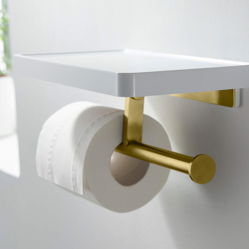 Porte-papier hygiénique mural double Deco avec tablette, Or brossé