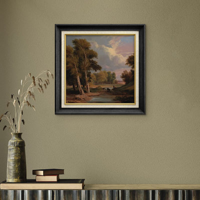 «Wooded River Landscape Fishermen» par O'connor - Peinture sur toile à cadre unique