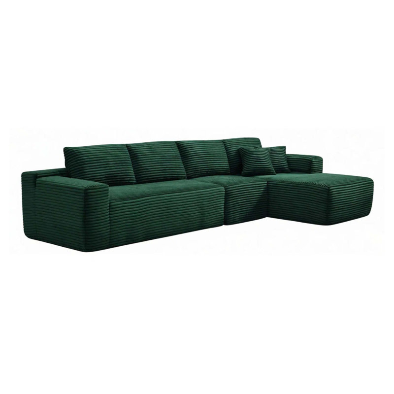 Canapé modulaire en forme de L de 134 po avec ressorts ensachés et minimaliste, vert, Green, Green Corduroy