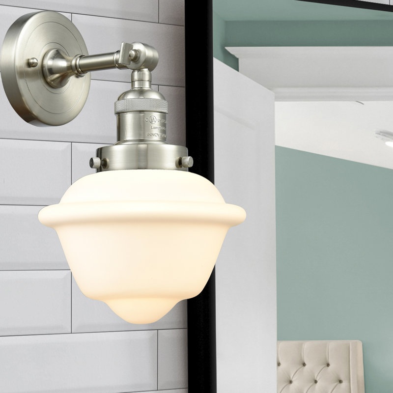 Applique murale de salle de bain 1 lumière à intensité variable Gaspard, Boîtier blanc mat, Nickel satiné brossé
