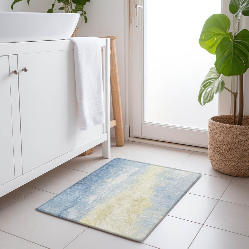 Machine Washable Indoor/Outdoor Xhevrie Denim Rug, Rectangle 1'8" x 2'6"