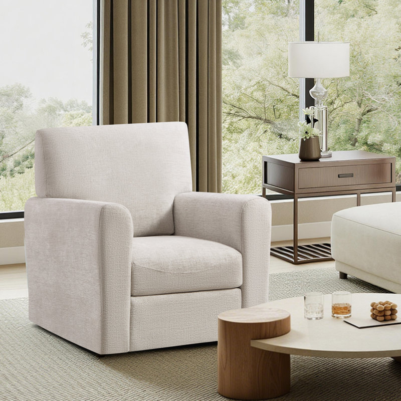 Ensemble de 3 fauteuils pivotants 34 po avec dossier rembourré en chenille, Beige, 3