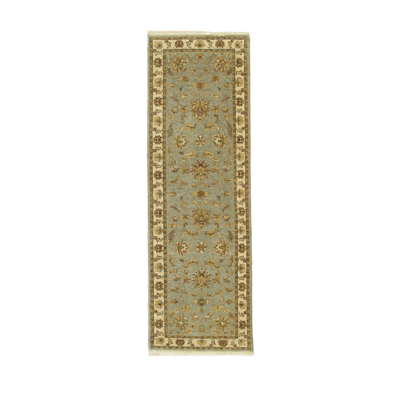 Tapis oriental en laine noué à la main gris / bleu / vert Zinnia Agra Green