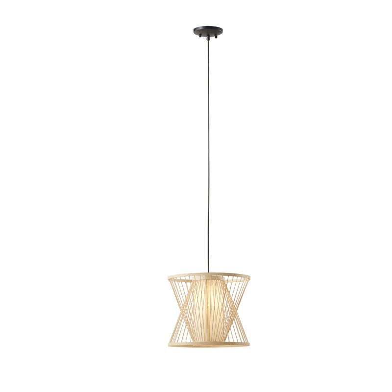 Natural Bamboo Rattan Pendant Light with Matte Black Cord