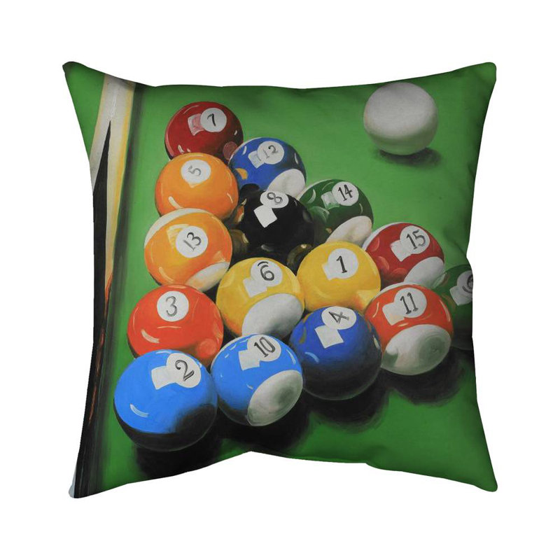 Pool table with ball formation - 16"x16" Throw pillow cover - Poly twill - Print on demand, 16"H x 16"W