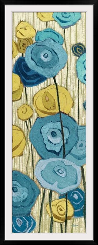 «Lemongrass in Blue Panel II» par Shirley Novak, reproduction d'art, H 56 po x l 24 po x P 1 po, Cadre noir