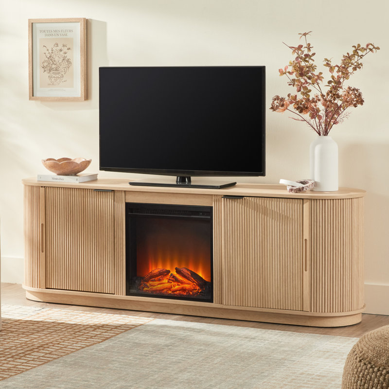 Meuble télé avec cheminée Draged, Chêne côtier, 70"