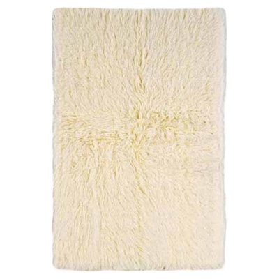 Tapis ivoire en laine tissé à la main Aaiden Flokati