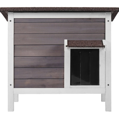 Cat Home - Outdoor Shelter Made Of Fir Wood With Waterproof Roof And Eaves, Thickened Door Flap For All Weather Use, Easy To Clean Design Removable Parts, Gray, 27.05 In Long Wooden Structure Asphalt