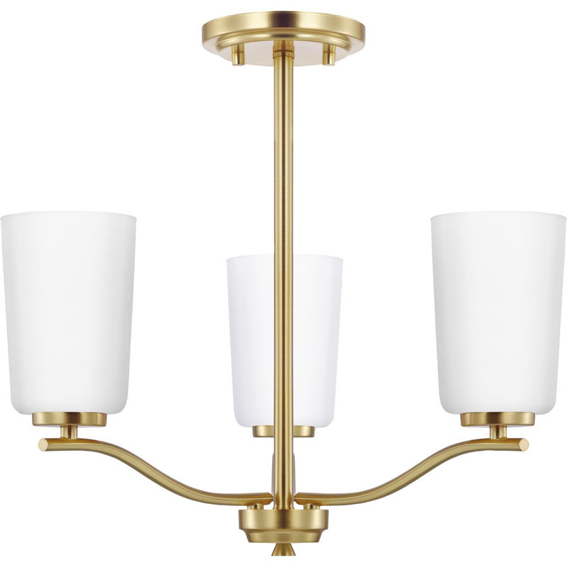 Lustre classique à 3 lumières avec abat-jour Merland, Laiton satiné