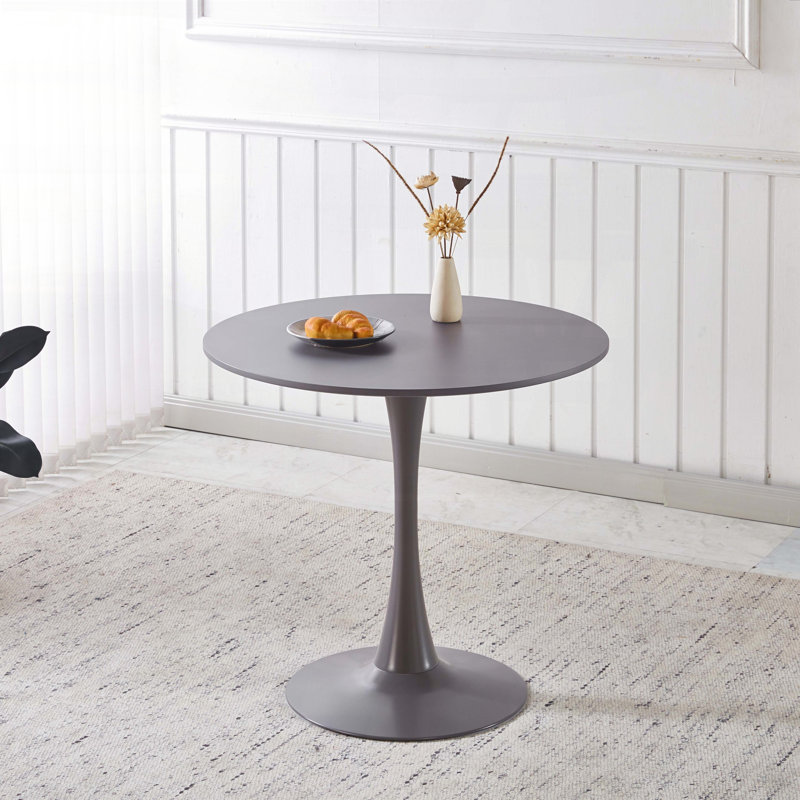 Table tulipe ronde Mid-Century - plateau gris 31,5 po, piédestal en métal pour 2 à 4 personnes, Gris