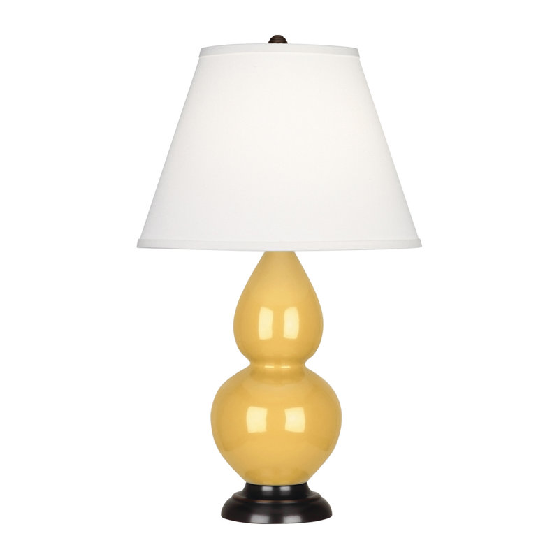 Small Double Gourd Ceramic Table Lamp, Sunset Yellow/Deep Patina Bronze