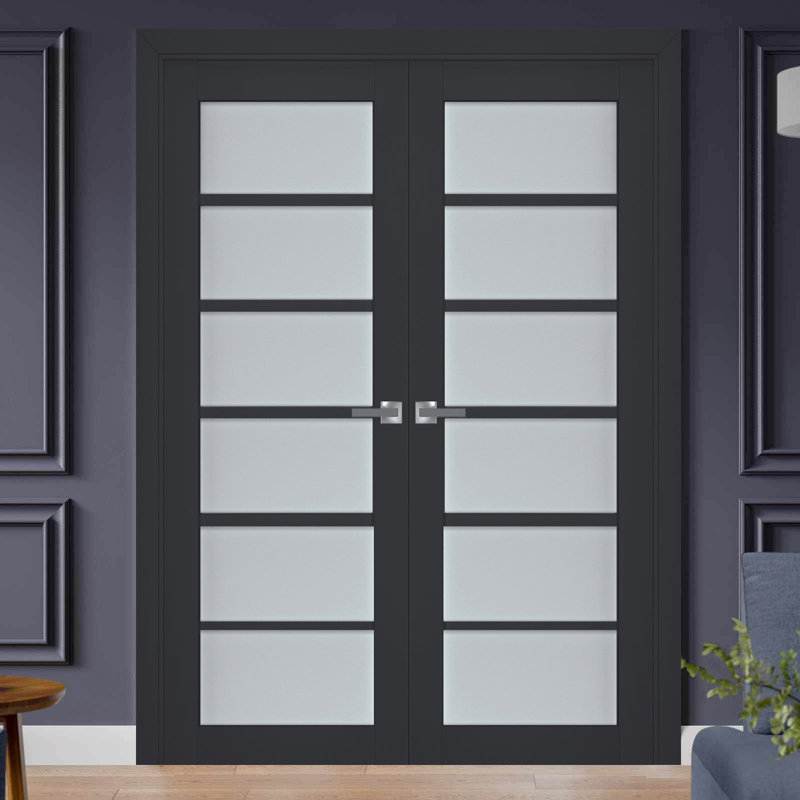 Portes françaises en bois givré Veregio, 36 po x 80 po, Antracite