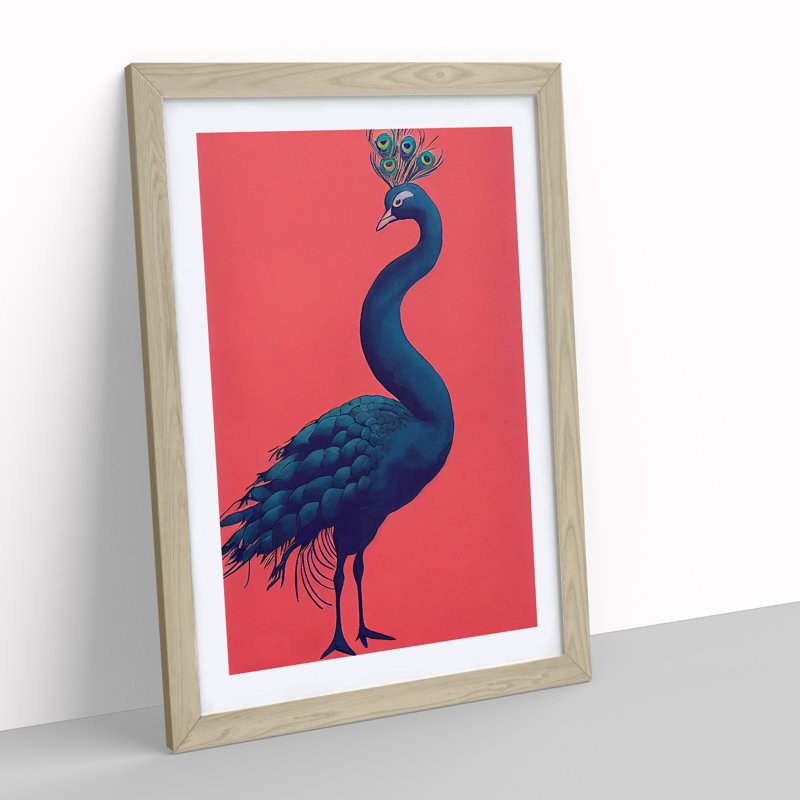 Modern Peacock - Single Picture Frame Print, 64cm H x 46cm W x 2cm D, Oak