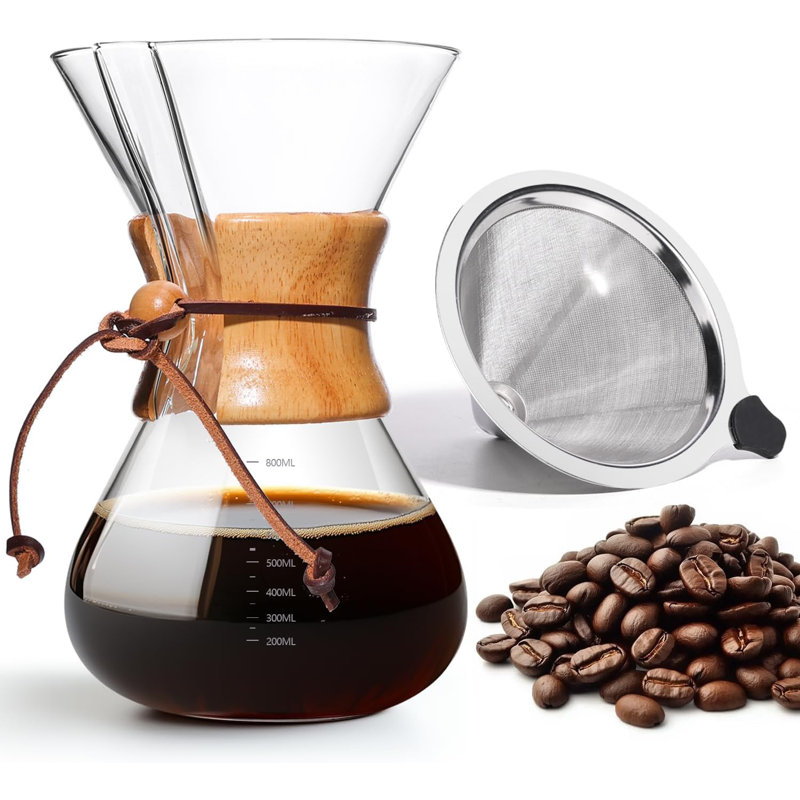 Pour Over Coffee Maker 27 OZ, 8 Cup Borosilicate Glass Drip Coffee Maker