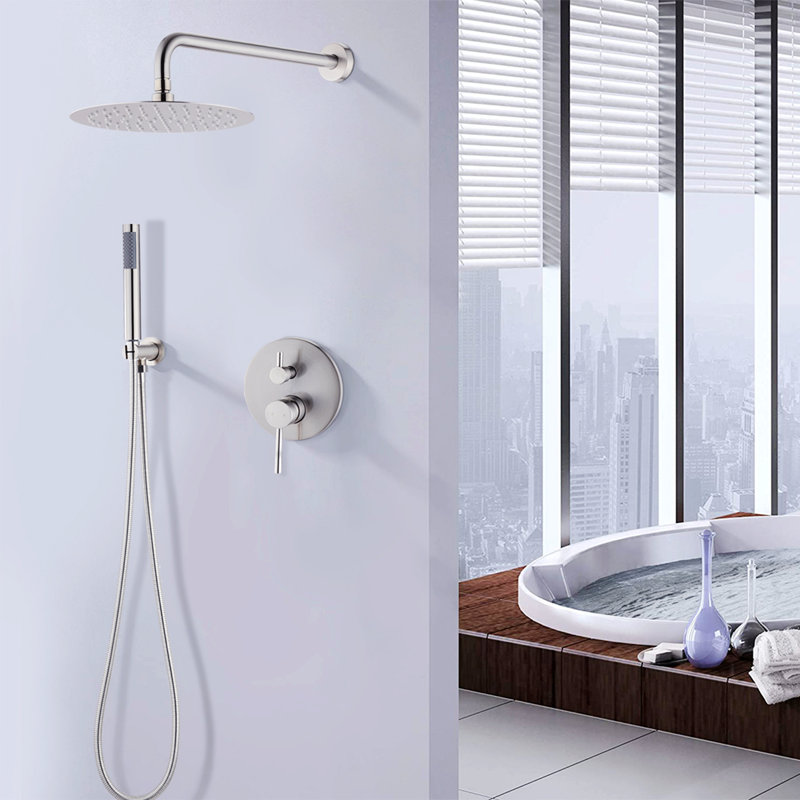 Thermostatic Complete Shower System with Rough in-Valve, Brushed Nickel