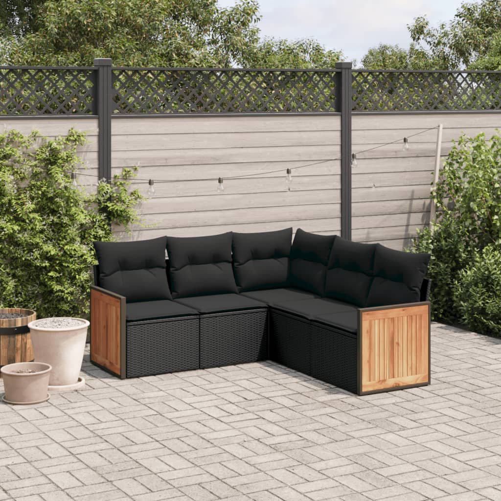 Vidaxl 5-Tlg. Garten-Sofagarnitur Mit Kissen Schwarz Poly Rattan