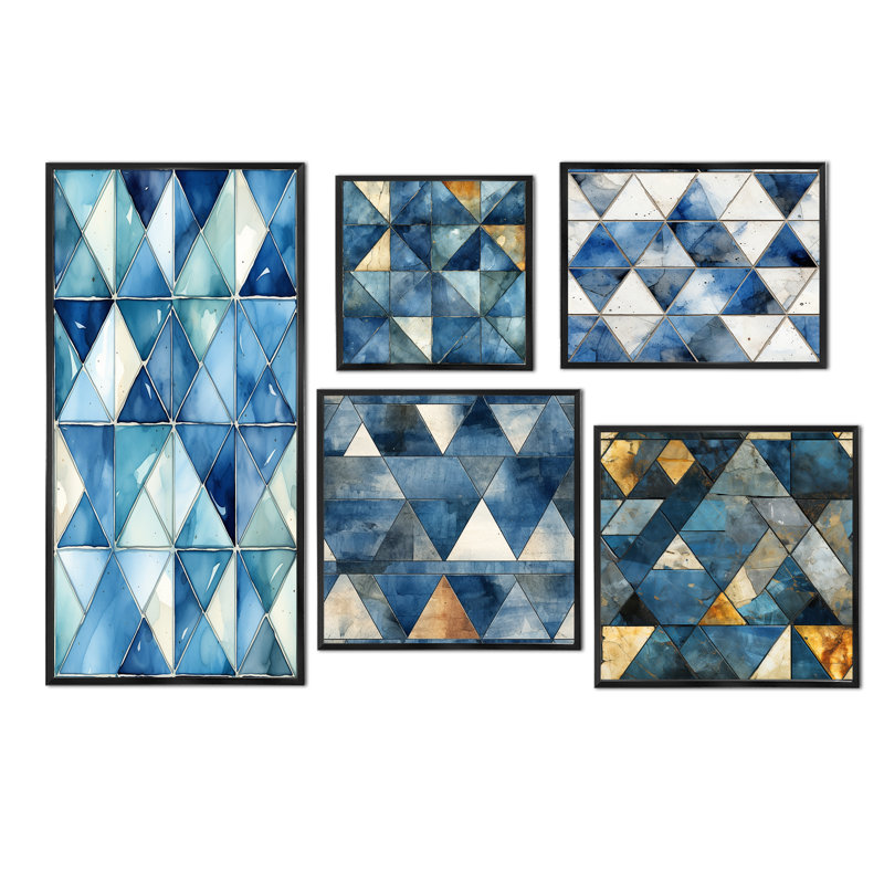 Dagney - Ensemble de 5 décorations murales géométriques, Cadre flottant noir