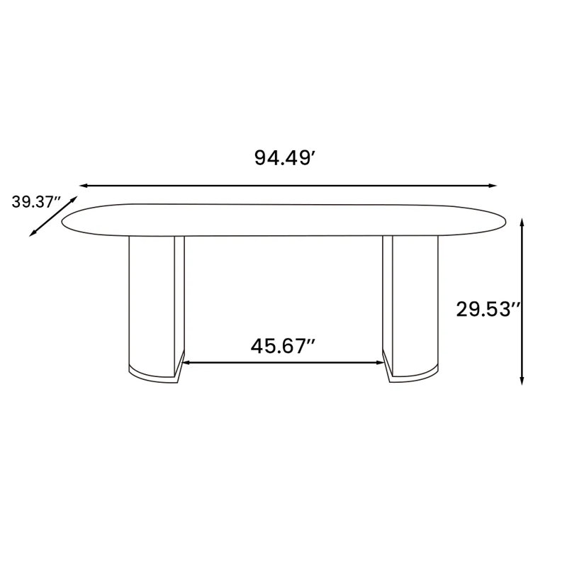 Table de salle à manger Tremell, H 29,53 po x L 94,49 po x l 39,37 po, Blanc lustré