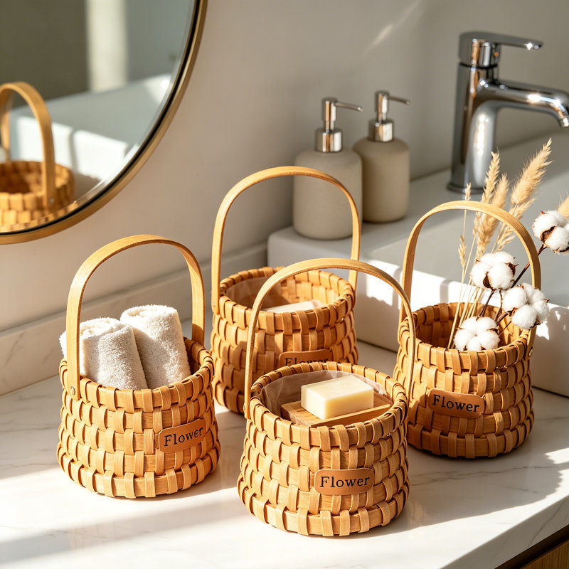 4 pack Mini Flower Girl Basket, Small Woven Baskets with Handles, Rustic Elegant Wooden Holder for Wedding Party, Home Decoration, Garden Decor & DIY Craft