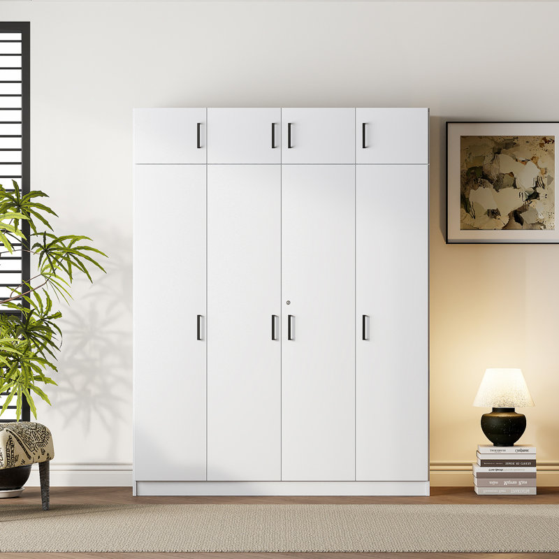 Armoire 4 portes avec 1 tiroir et armoire supérieure, Blanc