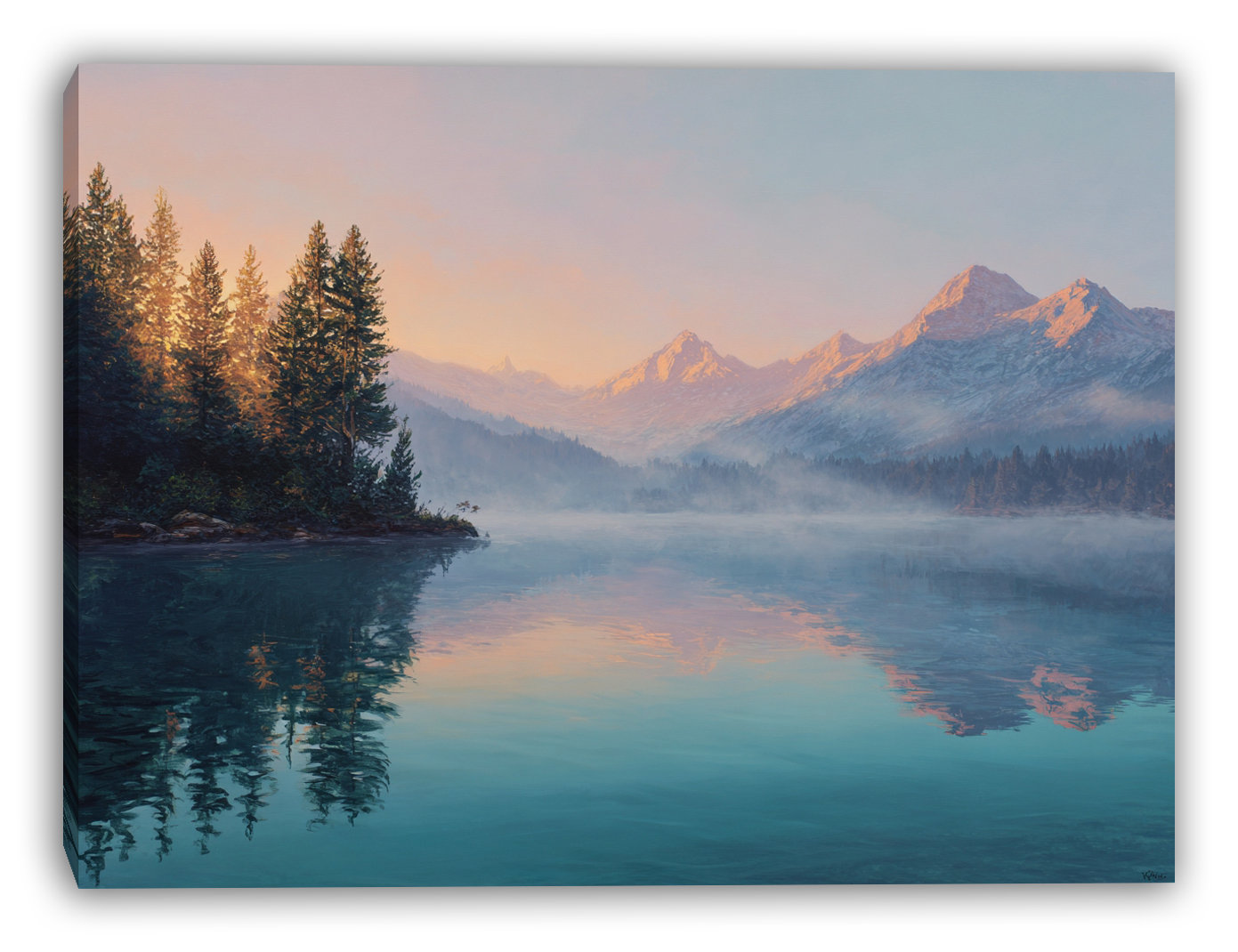 Union Rustic Mountain Sunrise Over Misty Lake Wrapped Canvas Wall Art ...