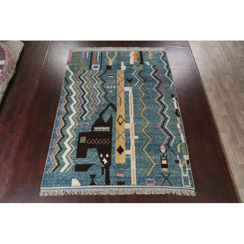 Tapis marocain en laine à motif abstrait noué à la main 8 x 11