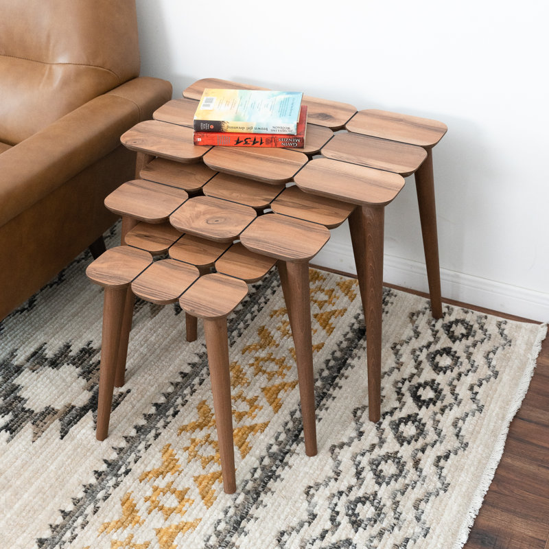 Beauton Mid-Century Modern Nesting Tables In Walnut (Set Tof 3)