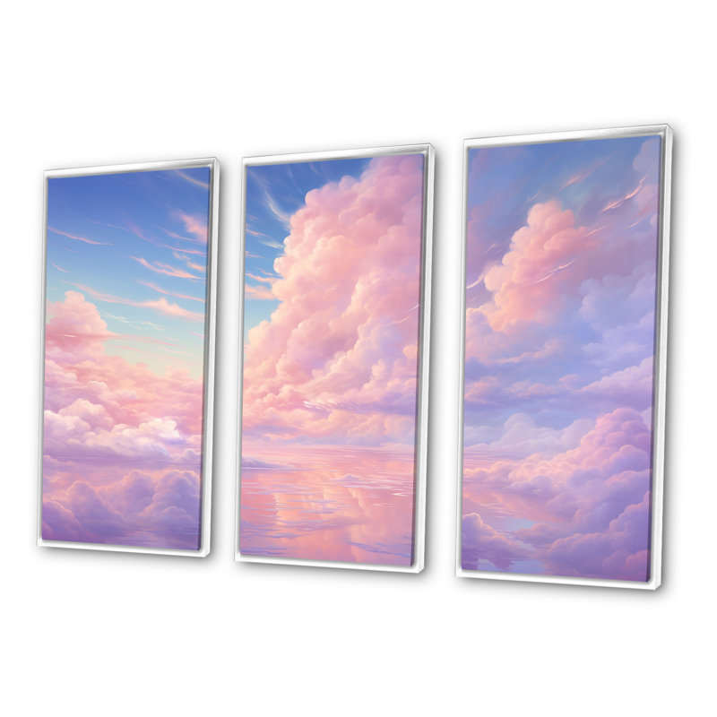 «Kawaii Clouds Landscape III - Sky», ensemble de reproductions d'art mural, Cadre flottant blanc, H 40 po x l 60 po x P 1 po
