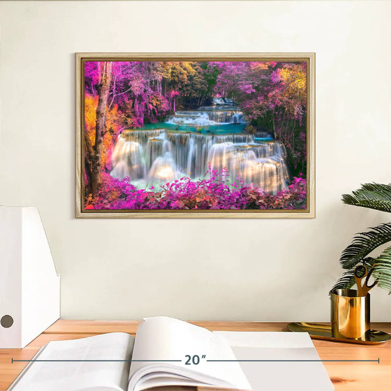 Waterfalls, Floating Frame Natural Wood, 13" X 9"