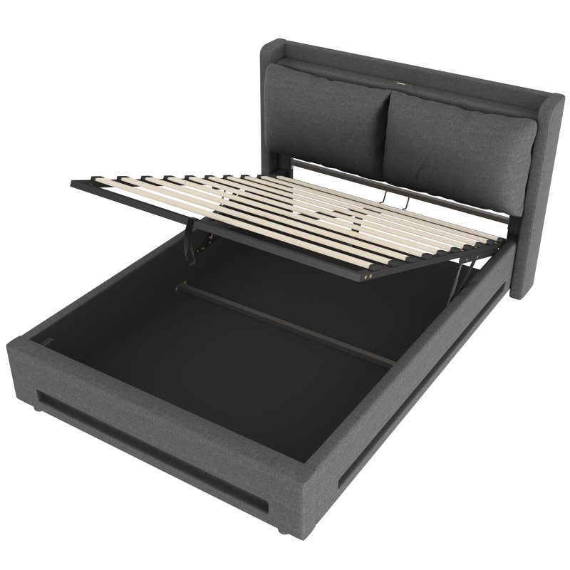 Upholstered Ottoman Storage Bed, Double (4'6), Dark Grey