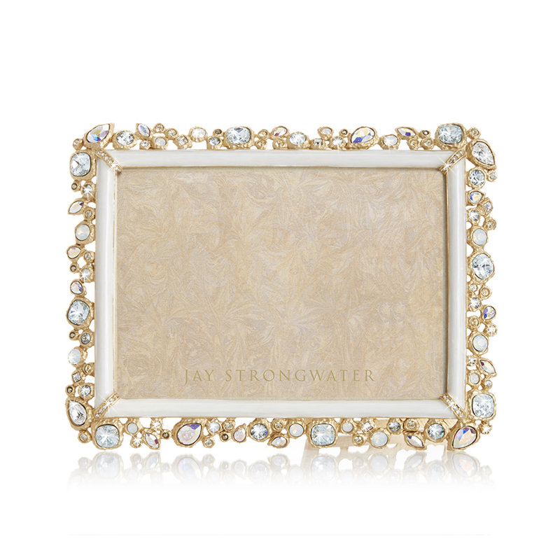 Matte Metal/Crystal Single Picture Frame in Gold/White, 5" x 7"