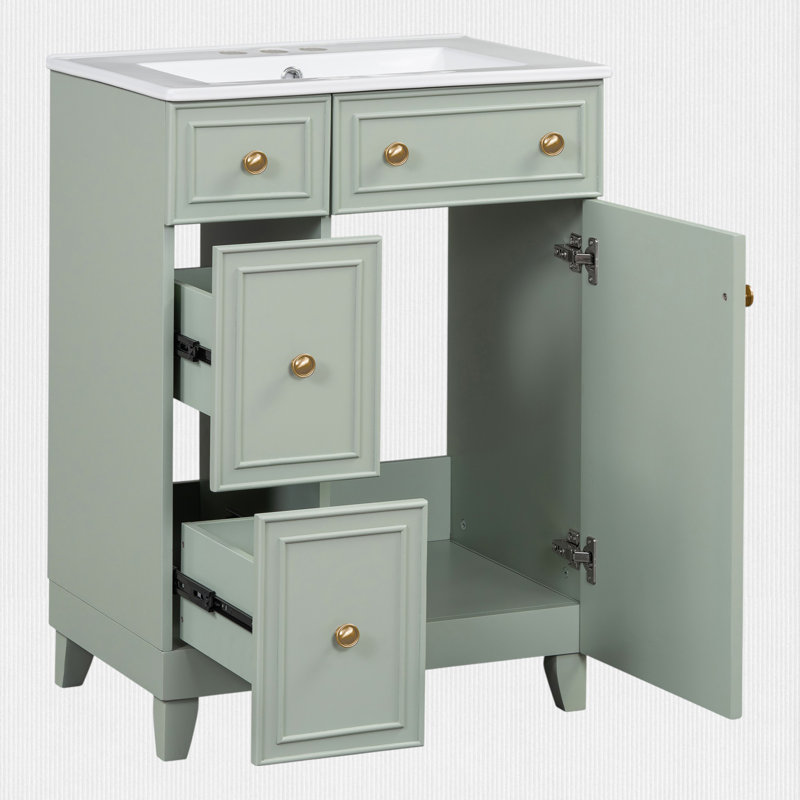 Menifee 24'' Single Bathroom Vanity with Ceramic Top, Green