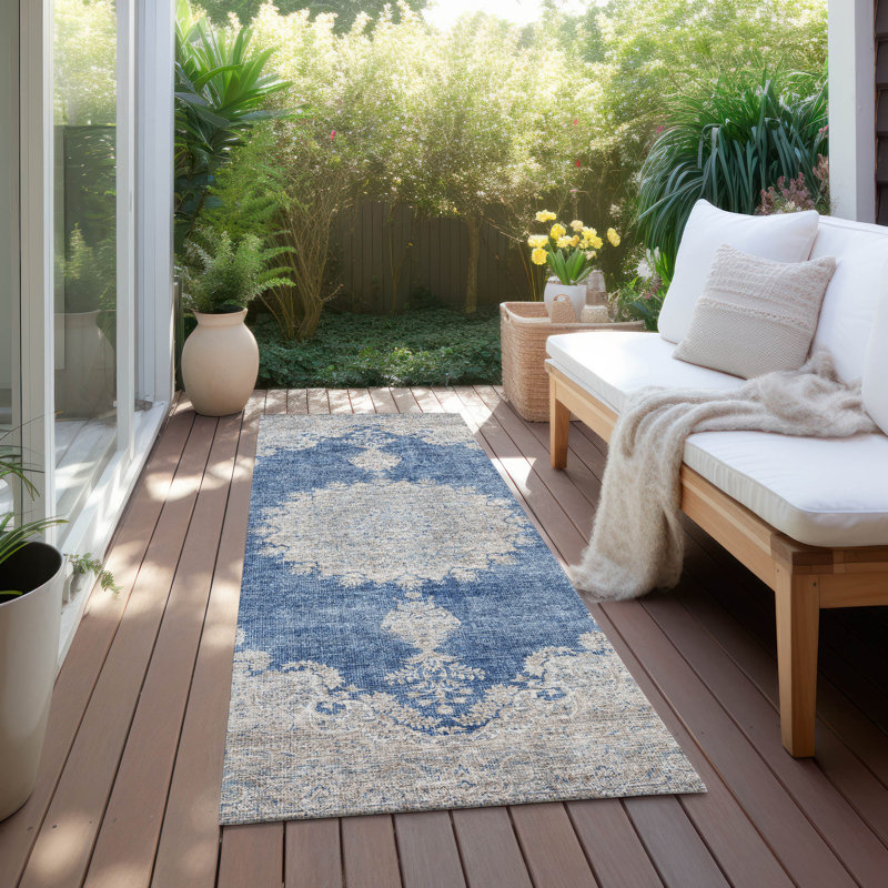 Machine Washable Indoor/Outdoor Chayden ACN1003 Navy, Runner 2'3" x 7'6"