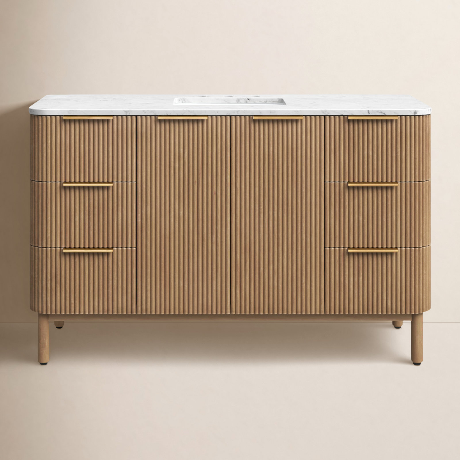Nova 55" Marble Top Single Sink Vanity, Reeded Birch