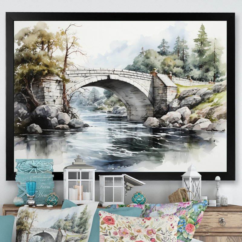Pont beige Mackerley - reproduction sur toile, Cadre simple noir, H 16 po x l 32 po x P 1 po