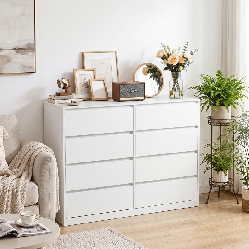Commode 8 tiroirs 47,24 pouces sans poignée, Blanc