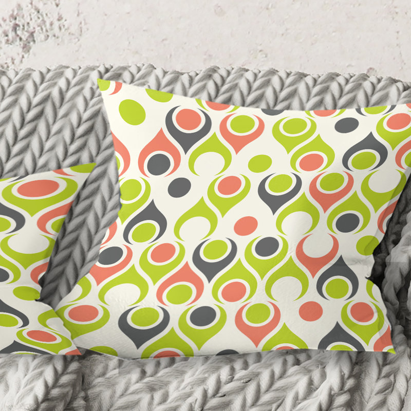 Coussin décoratif rétro à imprimé abstrait rétro Mid-Century, Vert, 18 po x 18 po
