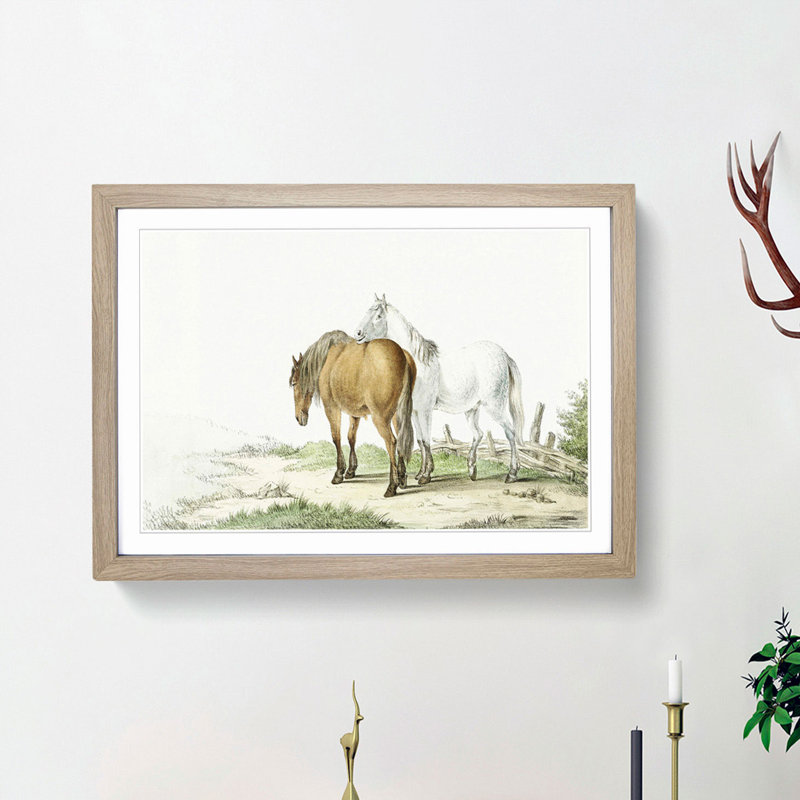 Two Horses by Jean Bernard - Framed Print, 27cm H x 36cm W x 2cm D, Oak Framed
