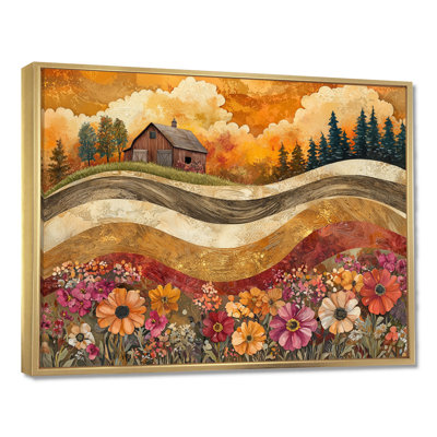 Assortiment de bouquets de fleurs, paysage de grange III - campagne, art mural