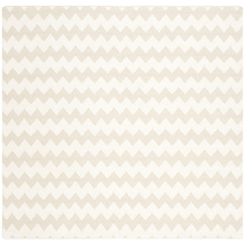 Mccall Hand Woven Flat Weave Wool/Banana Silk/Cotton Chevron Rug in Beige/Ivory, Square 6'